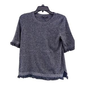 ANN Taylor Gray Marled Knit Fringe sweater Size Medium GUC